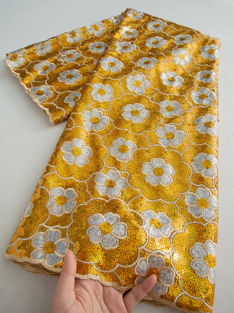 2025 Latest Design African Tulle Lace Fabric Nigerian Sequines Embroidery Lace Fabric High Quality For Wedding Party Dress,5yard