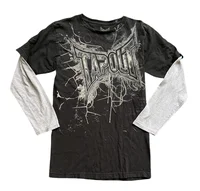 Camiseta desgastada Vintage gótica, Top en capas con estampado de esqueleto dos en uno, ropa de calle Retro Y2K, camiseta holgada de moda Harajuku