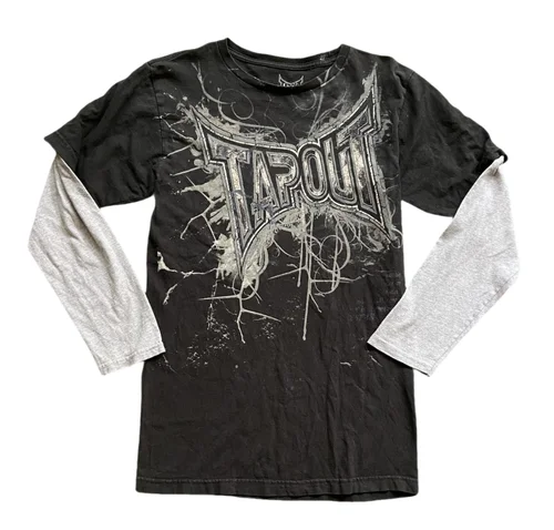 Camiseta desgastada Vintage gótica, Top en capas con estampado de esqueleto dos en uno, ropa de calle Retro Y2K, camiseta holgada de moda Harajuku