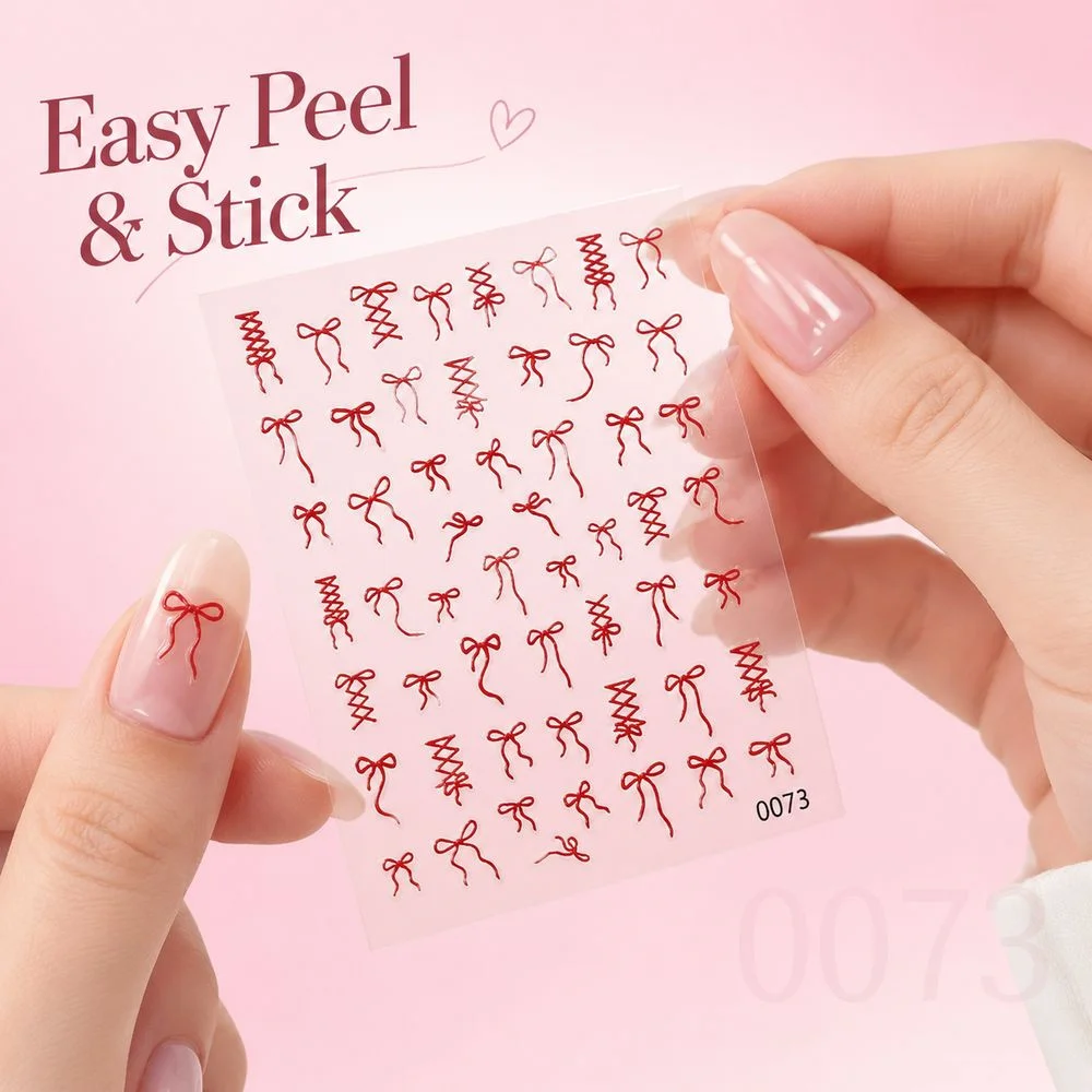 1Pc Embossed Bow Rope Knot Nail Stickers Delicate Ribbon Pattern Adhesive Decals For Beginner DIY Acrylic Nail Manicure Design