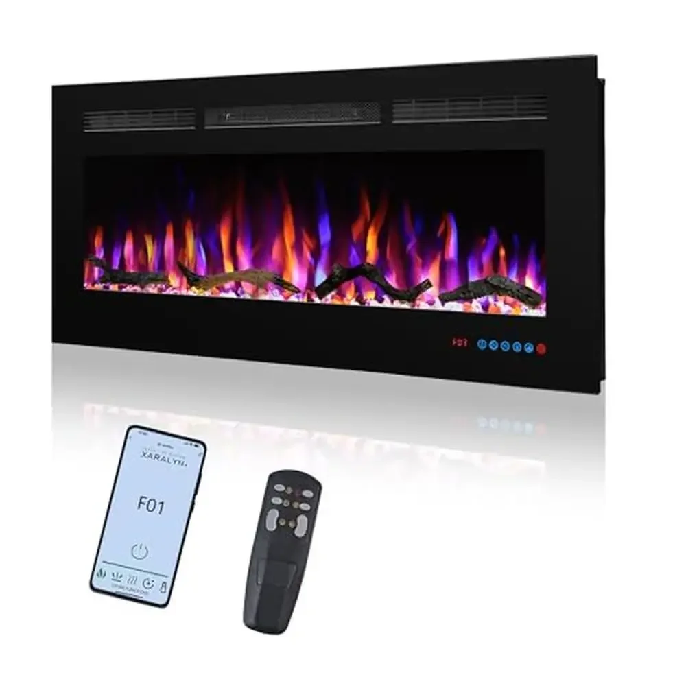 Smart WiFi Recessed Electric Fireplace Heater Touch Screen 50