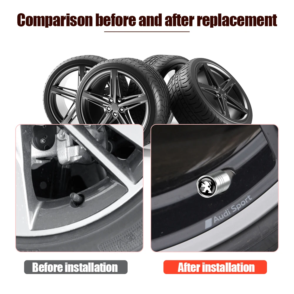 For Peugeot 5008 4008 206 208 308 307 207 3008 407 508 408 SW CC RCZ Hatch 4PCS Car Tire Valve Caps Car Accessories Center Cover view 6