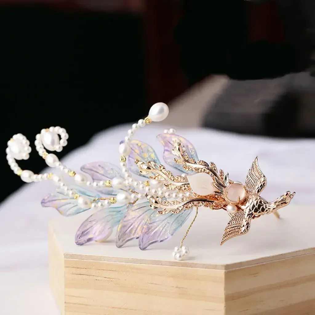 عصا شعر نسائية طويلة بشرابة من اللؤلؤ فينيكس، أغطية رأس هانفو