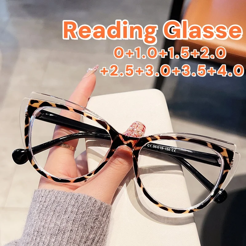 

Fashion Gradient Color Cat Eye Reading Glasses Women Luxury Brand Anti Blue Light Magnifying Hyperopia Computer Eyewear Diopter