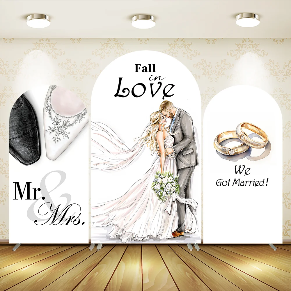 

Принадлежности для свадебной вечеринки, арка, настенные панели, фон, золотое кольцо, свадебный душ, тема «Мистер и миссис», арочная крышка, баннер, фон