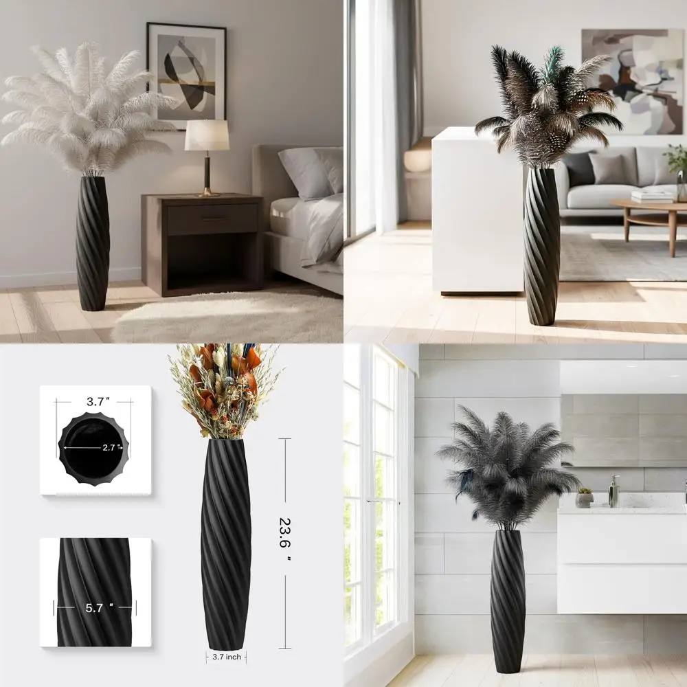 

Elegant 23.6 Black Textured Floor Vase for Dried Flowers and Decorative Branches, Perfect for Rustic Living Room and Shelf Décor