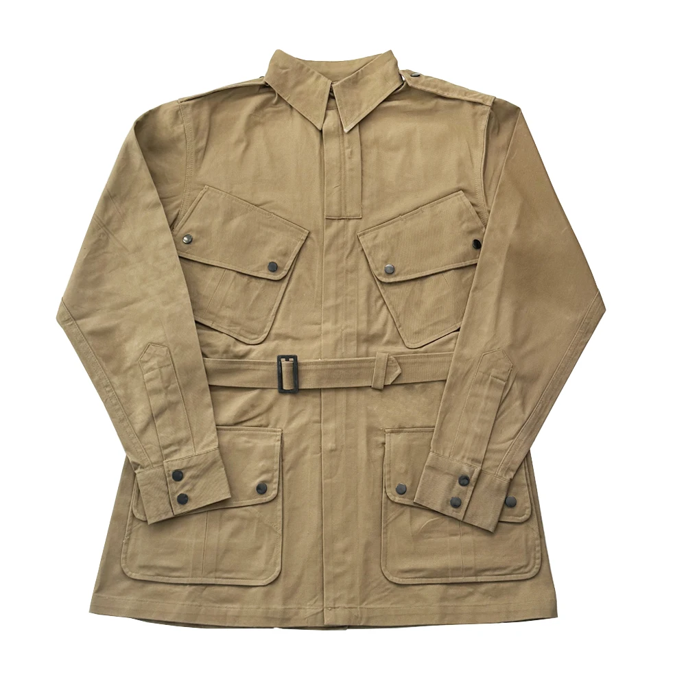 M42 Officer Jacket Paratrooper Coat Outdoor Retro WW2 with Belt Training Uniform for Men Windbreaker Zipper WWII