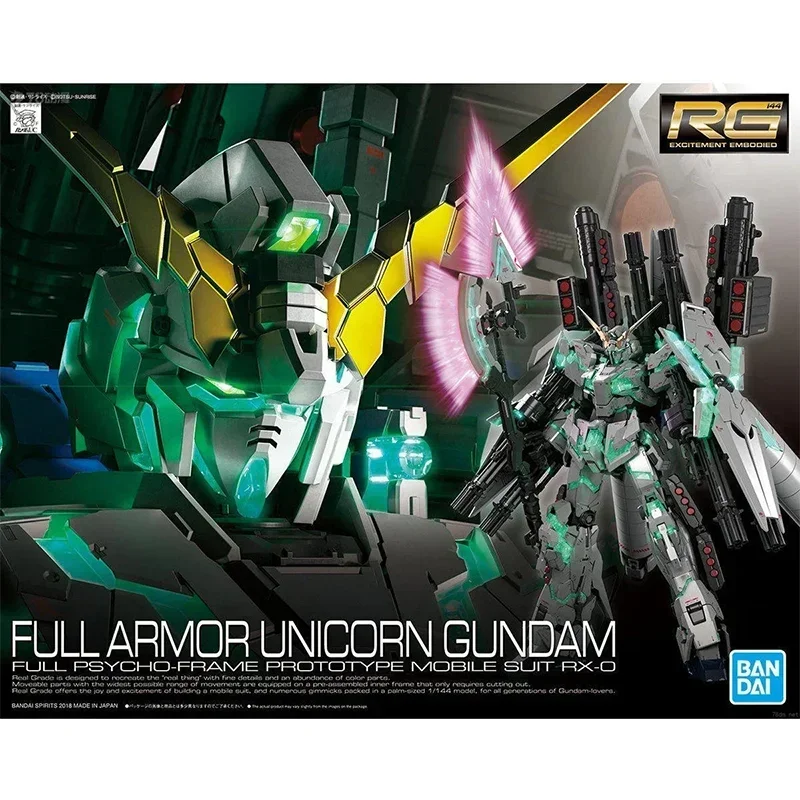 Genuine Bandai RG 1/144 FULL ARMOR UNCORN Gundam Anime Model PVC Toys Anime Action Figure Collectible Ornaments Gifts In Stock