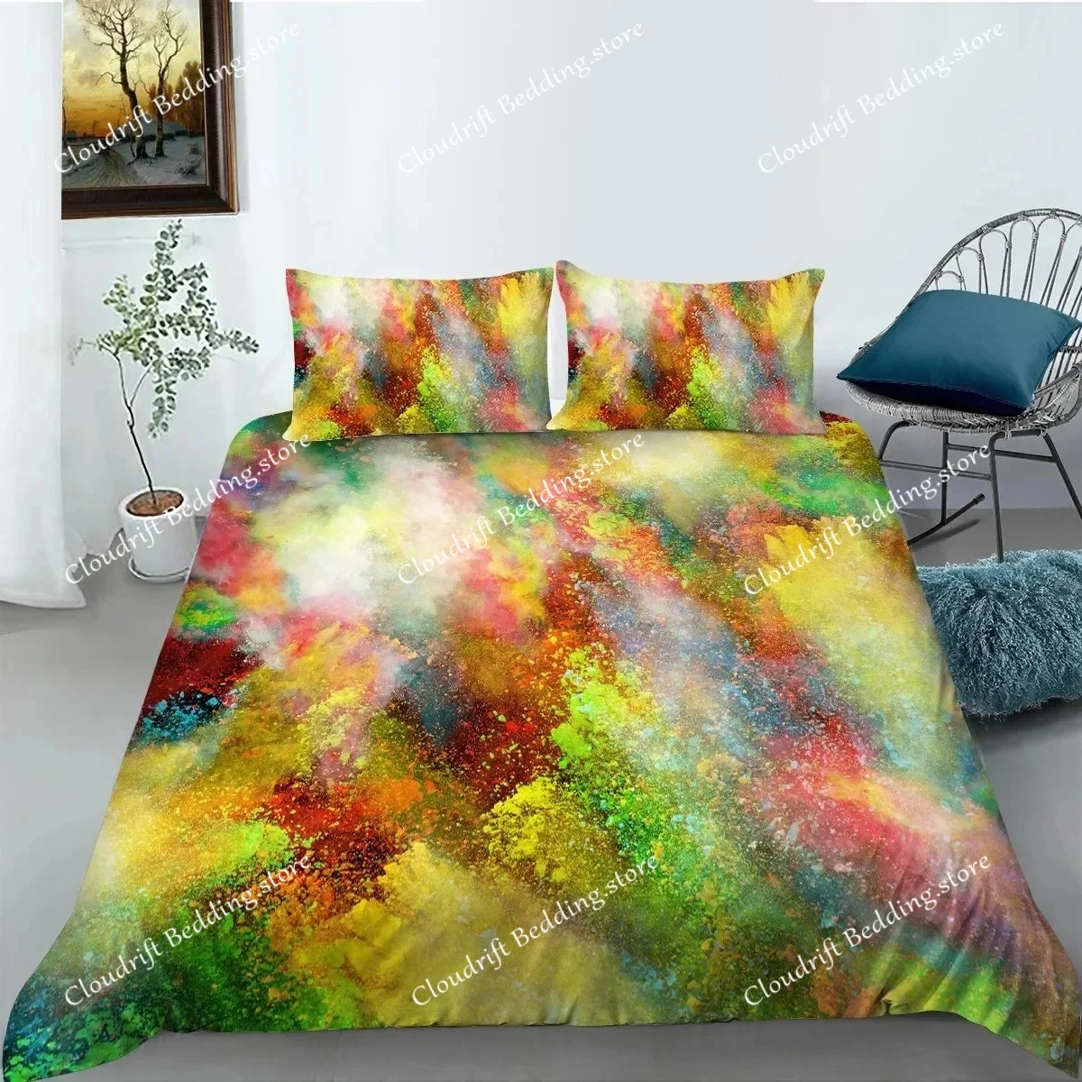 Abstract Duvet Cover KingQueen Size,colorful Splash Ink Watercolor Paint Splatters Liquid Art Bedding Set for Boys Girls,black 2