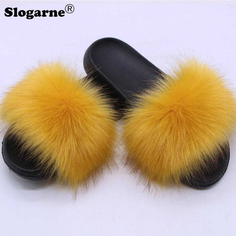 Fur Slippers Women 2024 Summer Faux Fox Fur Slippers Girls Luxury Cool Home Shoes Outdoor Sexy Furry Slides Sandals Flip Flops