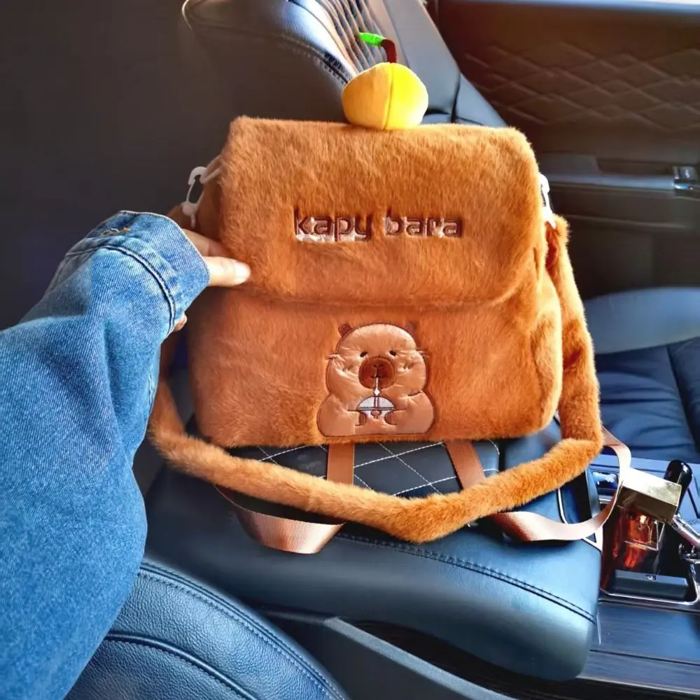 Sac à dos Capybara Orange en peluche, épaules de grande capacité, sac à dos à double usage, sac à bandoulière Portable Anime Capibala