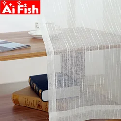 Rideaux de fenêtre en lin blanc à rayures assorties avec tout, panneaux transparents pour salon, chambre à coucher, balcon personnalisé