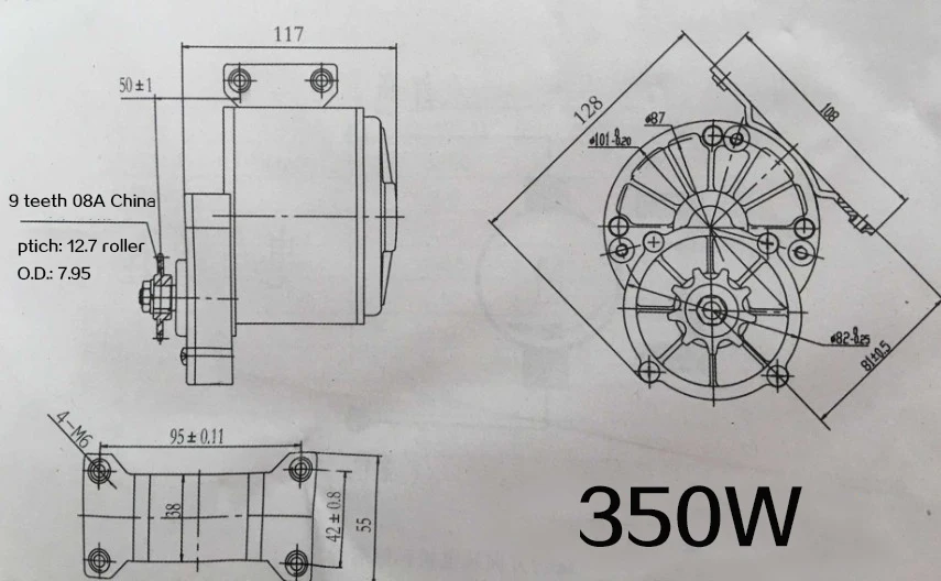 MY1016Z3 24V36V 350W Gear Reduction Brushed Motor Driver for Electric Bike 9 Tooth Sprocket DIY