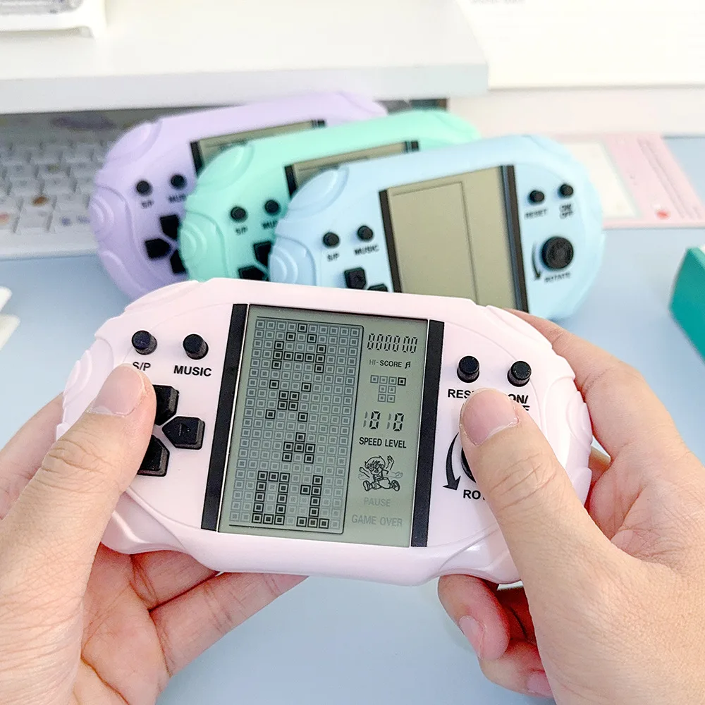 1/2/3  PCS Pocket Travel Tetris Handheld Game Console Macaron Color Large Screen Brick Game Outdoor Carry Kids Toy Gift