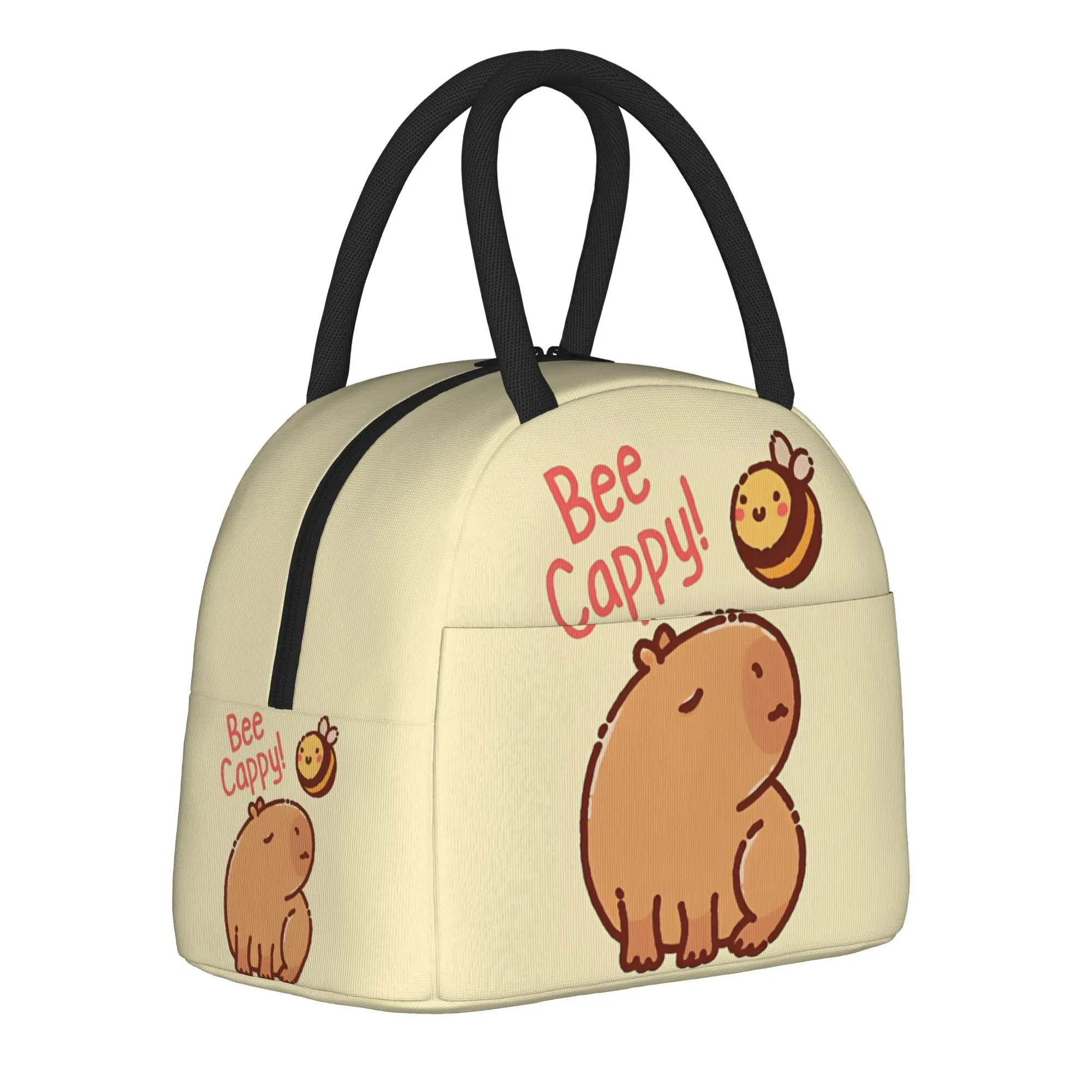 

Insulated Lunch Tote Bag Bee Cappy Capybara Pun Be Happy Unique Design Cooler Thermal Lunch Food Box Portable For Office