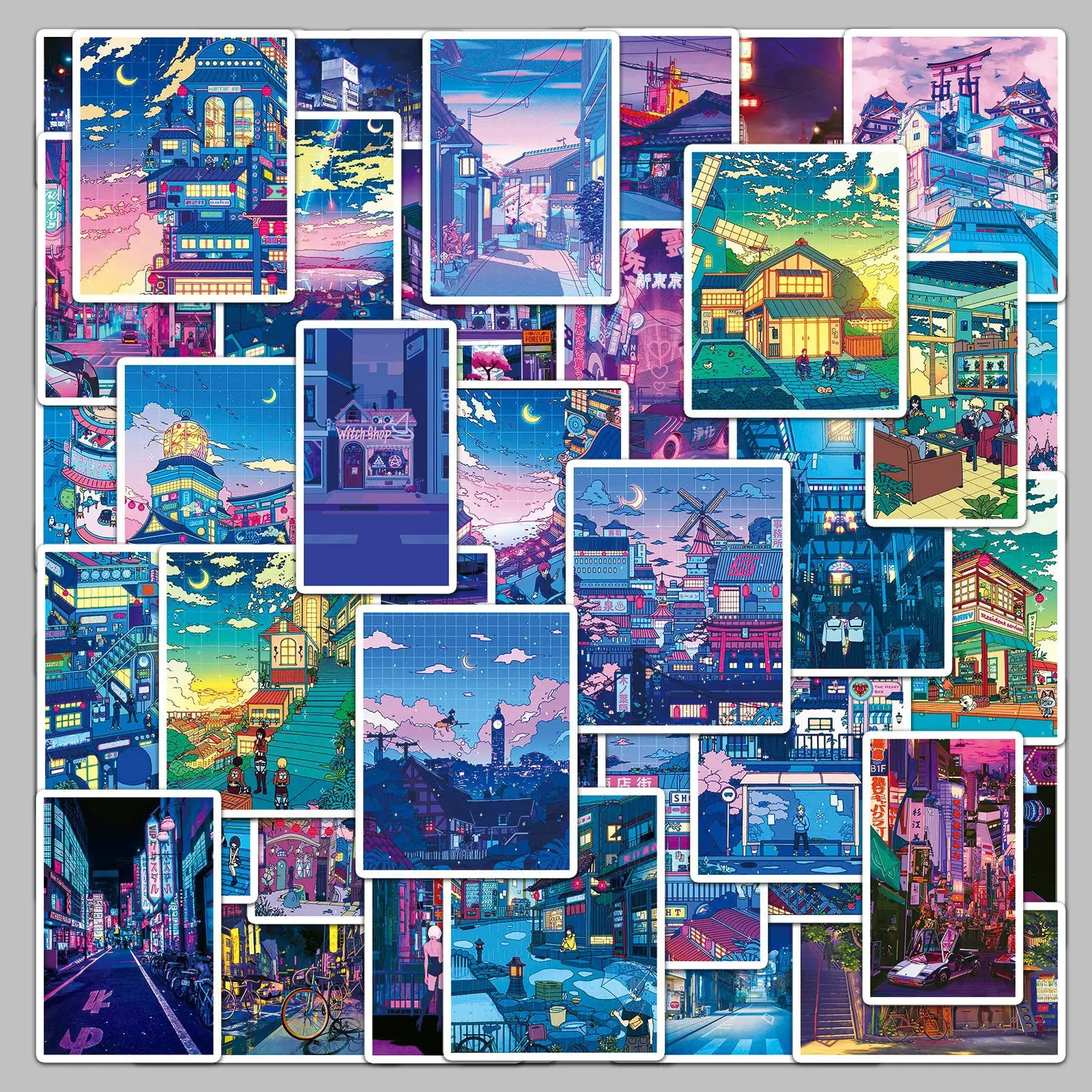 

50Pcs Cartoon Beautiful Evening Night Scene Series Graffiti Stickers Suitable For Helmet Desktop Wall Decoration DIY Stickers