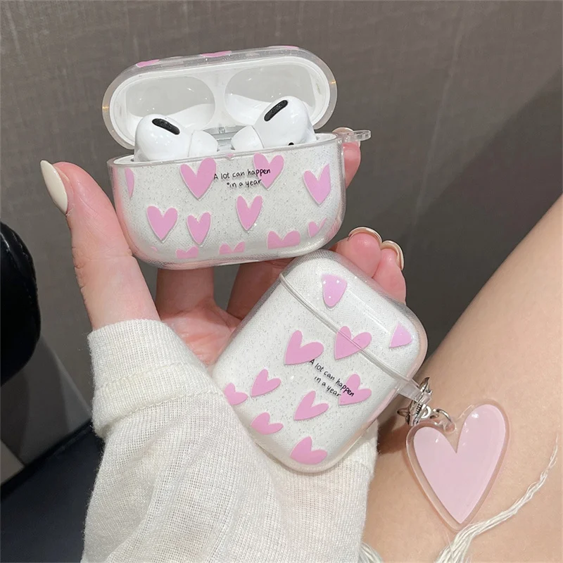 Funda transparente con purpurina para Airpods Pro 2. ° Corazón, llavero colgante para Apple Airpods 2 1 3, accesorios para auriculares