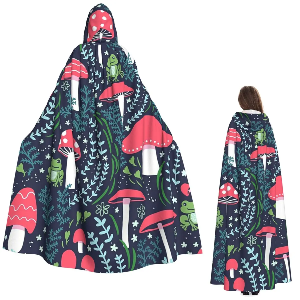 

Mushrooms, Toadstools And Frogs Long Hooded Cloak Witch Medieval Costume Cosplay Cape HalloweenVampire Adult Unisex