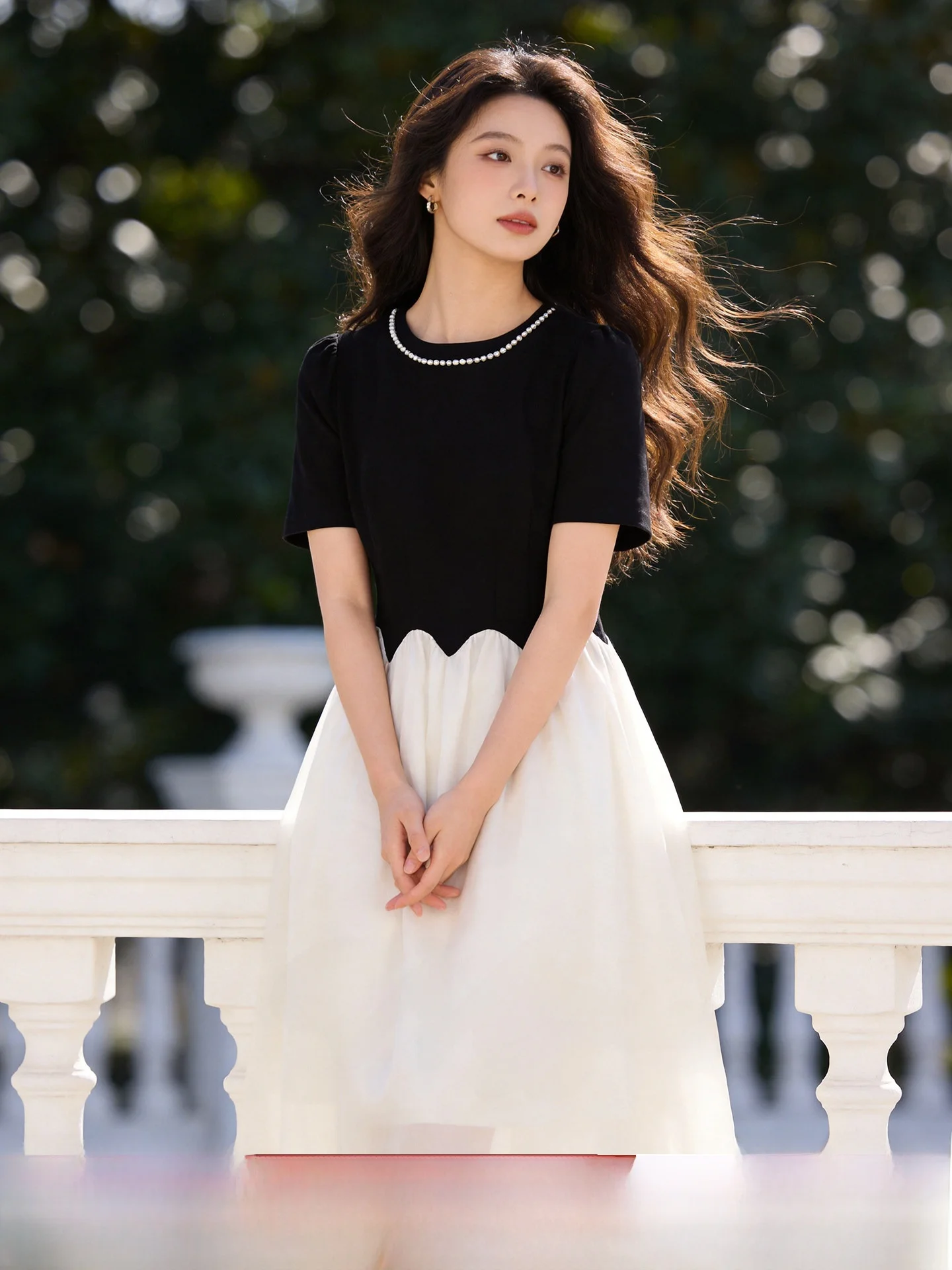 

Slimming Effect Pearl Collar Mid-Length Dress plus Size Women's Clothing Commute Style High Waist A-Line Silhouette Polyester...