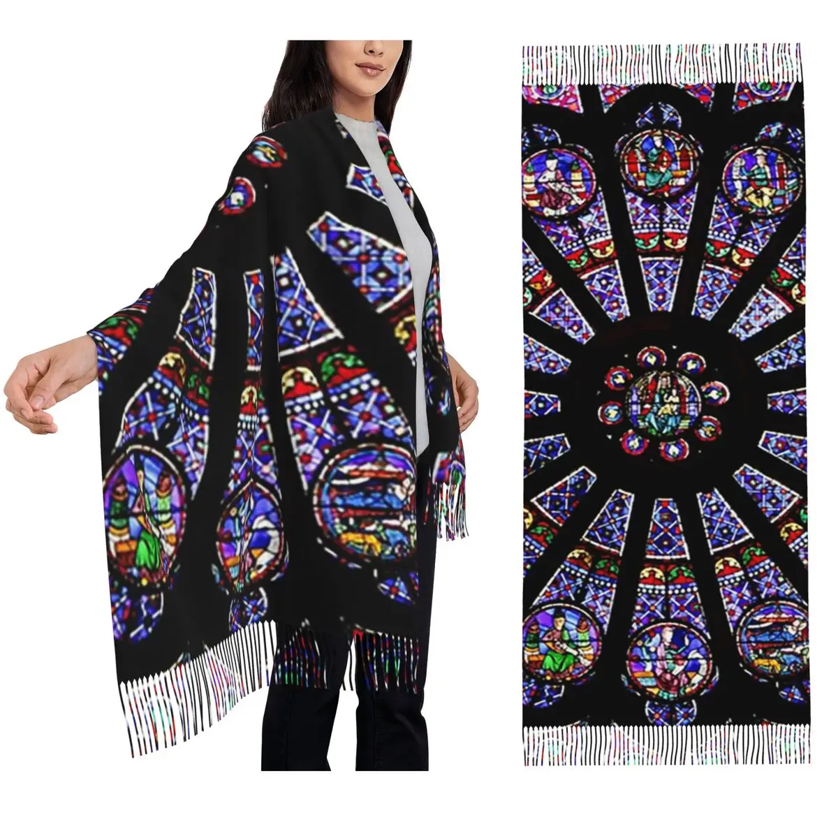 

Нотр-Дам шарф с розой и кисточками, женские мягкие теплые шали и накидки, длинная осенне-зимняя шаль