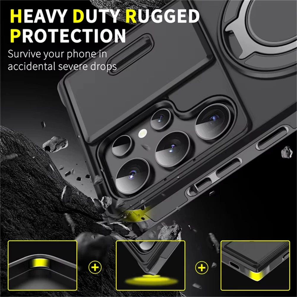 Magnetic Ring Stand Phone Cases For Samsung Galaxy S26 S25 S24 S23 S22 Ultra Plus S21 FE Case Slide Camera Protector Armor Cover