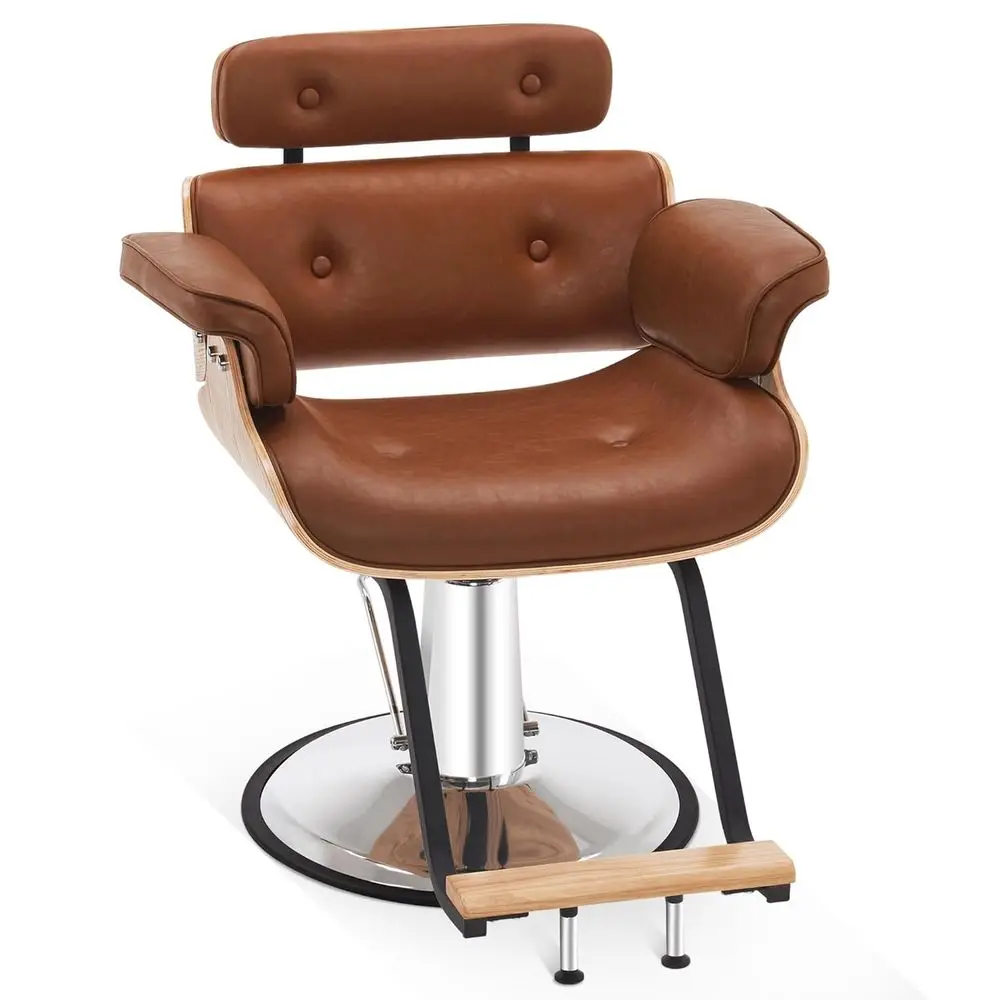 

Wooden Swivel Hydraulic Styling Chair for Hair Salons and Spas in Brown