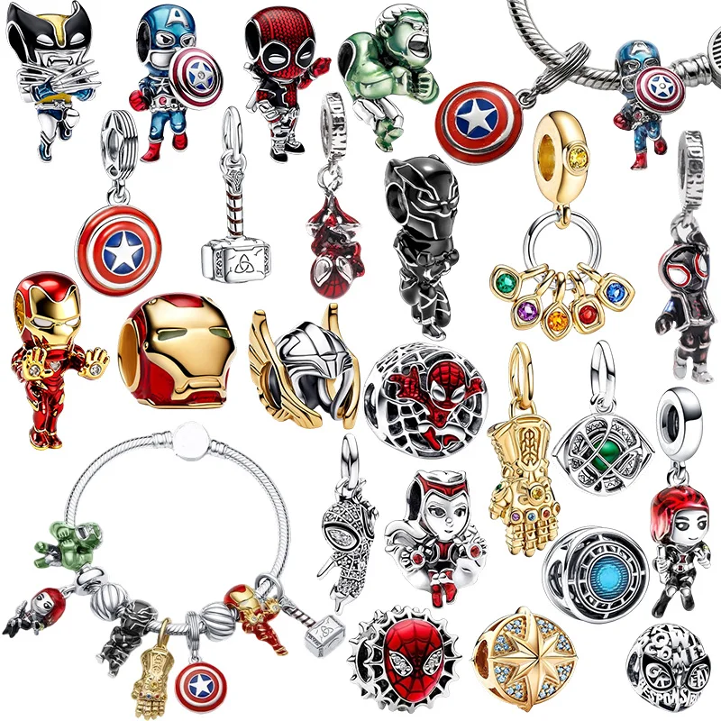 Marvel Iron Man Spider-Man Hulk Thor Charm cuentas colgante ajuste serpiente pulsera de plata collar cuentas para joyería Diy regalo de mujer