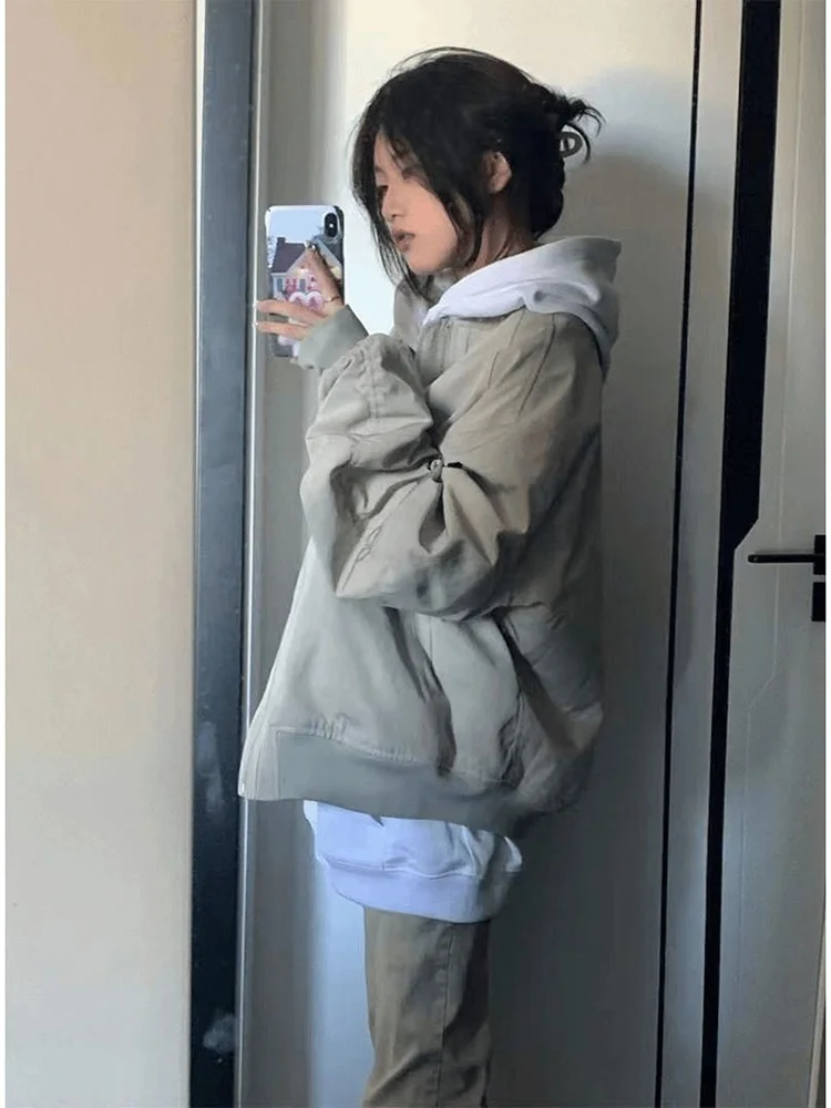 

American High Street Sle Men's Pilot Jaet Spring Autumn Trendy Deconstructed Design Cleanfit Baseball orm Loose Fit