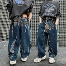 Children's Graffiti Jeans Boys Spring and Autumn 2025 New Teenage Children Handsome Boys Straight Leg Loose Wide-leg Pants