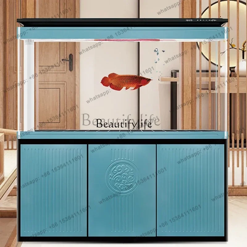 JJ New Chinese Bottom Hot Bending Arc Super White Glass Fish Tank Ecological Filter Cycle