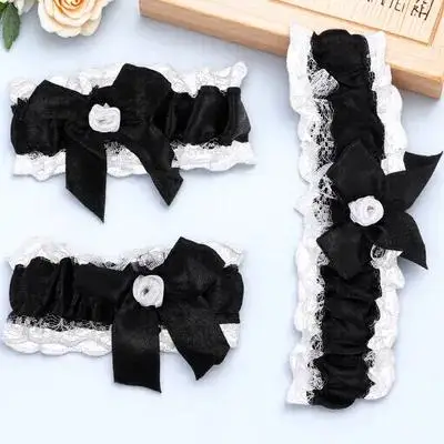 

1Set Lace Leg Garter Collar Bracelet Bow Design Wedding Cosplay Party Maid Sexy Elegant Garter Collar Bracelet Set