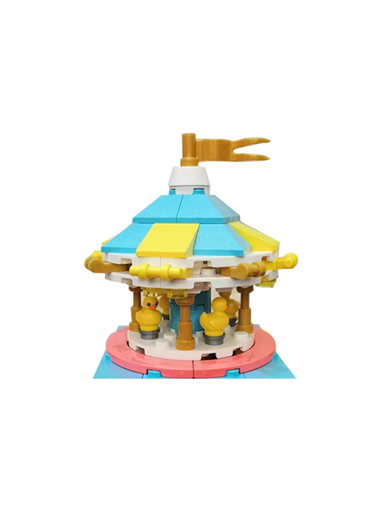 Lego-carrossel de pato amarelo feliz para menino e menina, blocos de construção, quebra-cabeça, brinquedo, presente, 6512272