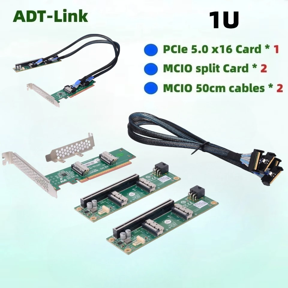 PCIe 5.0 Adapter Dual MCIO 8X 8i To PCI-E 5.0 X16 Backplane KIT For Independent Graphics GPU External Expansion NIC/X16/X8 Split