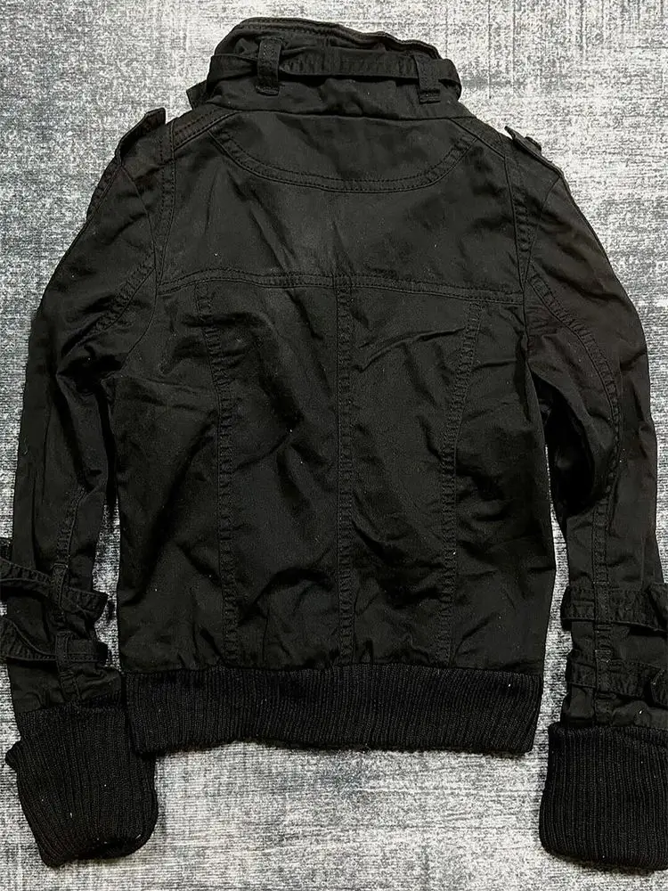 Vintage Gothic Harajuku Stand Neck Coat Women's Zipper Fashion Subculture Jacket Casual High Street Grunge Y2k Clothing 2025 New