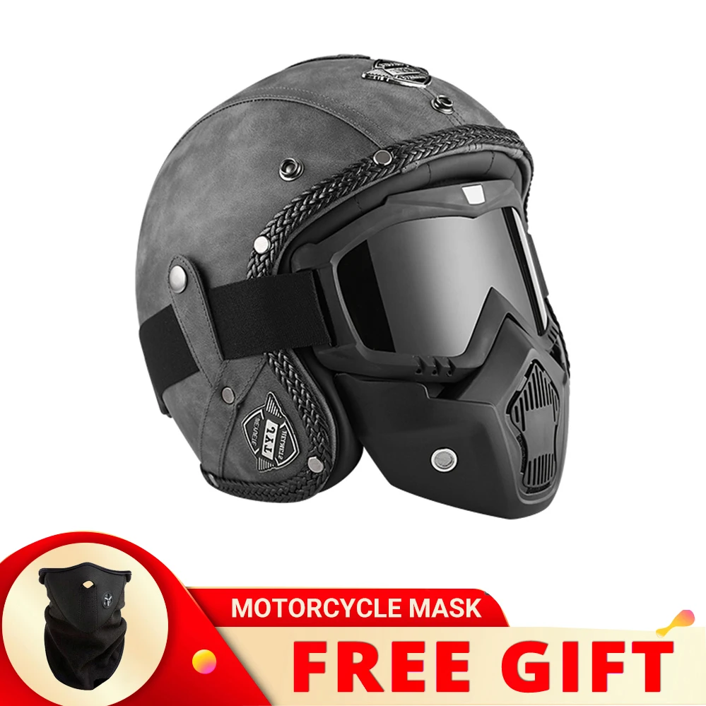 Motorcycle Helmets Retro Cafe Racer Open Face Motorbike Riding Helmet LightWeight Casco Moto De Capacetes DOT Riding Kask Helm