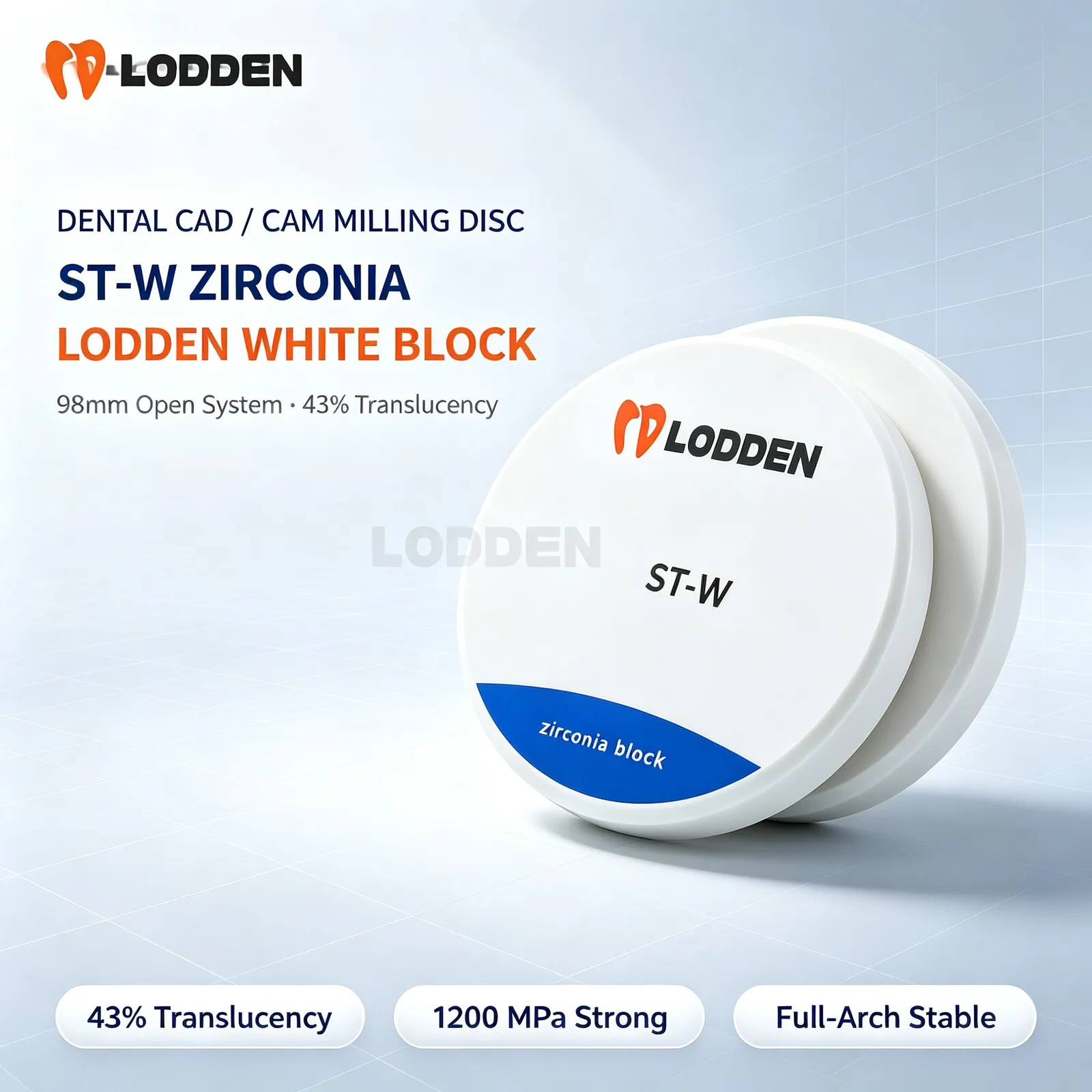LODDEN ST-W Dental-Zirkonoxid-Block 98mm CAD/CAM-Frässcheibe Super Transluzentes Weißes Rohling für Kronen, Brücken und Vollbogen im Dentallabor – Detail 1