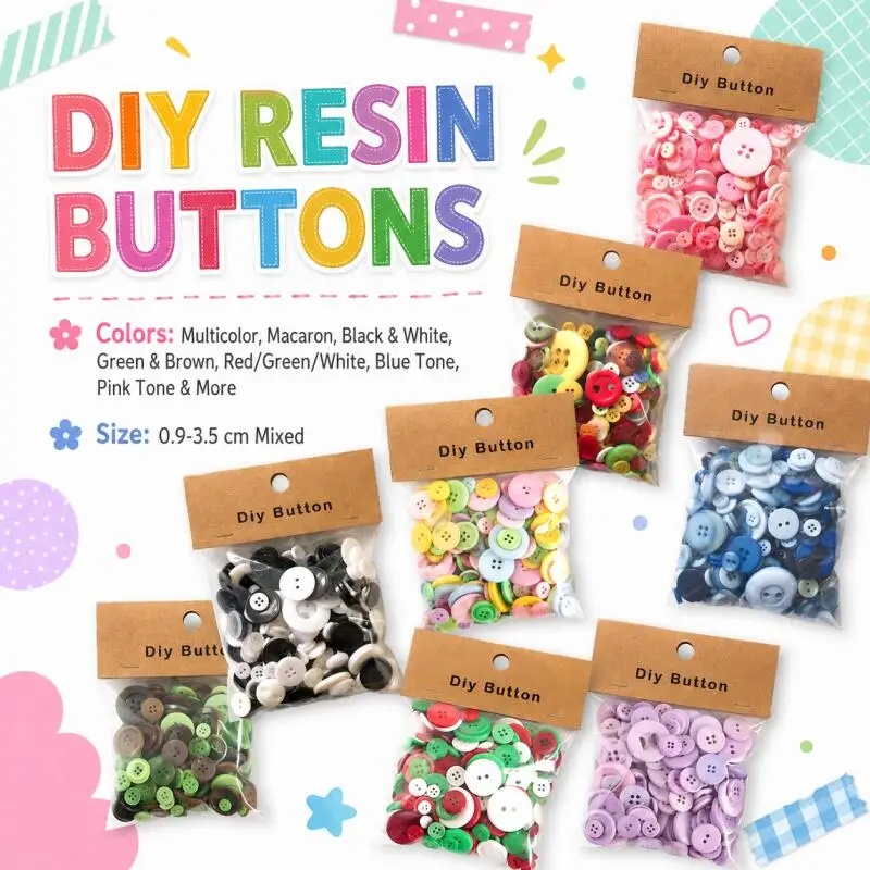 1/2/3er-Pack Bunte Gemischte Harz-Knöpfe Rundform Haushalt Handgemachtes DIY Nähzubehör Kleidung Accessoires Material Taschen – Detail 1