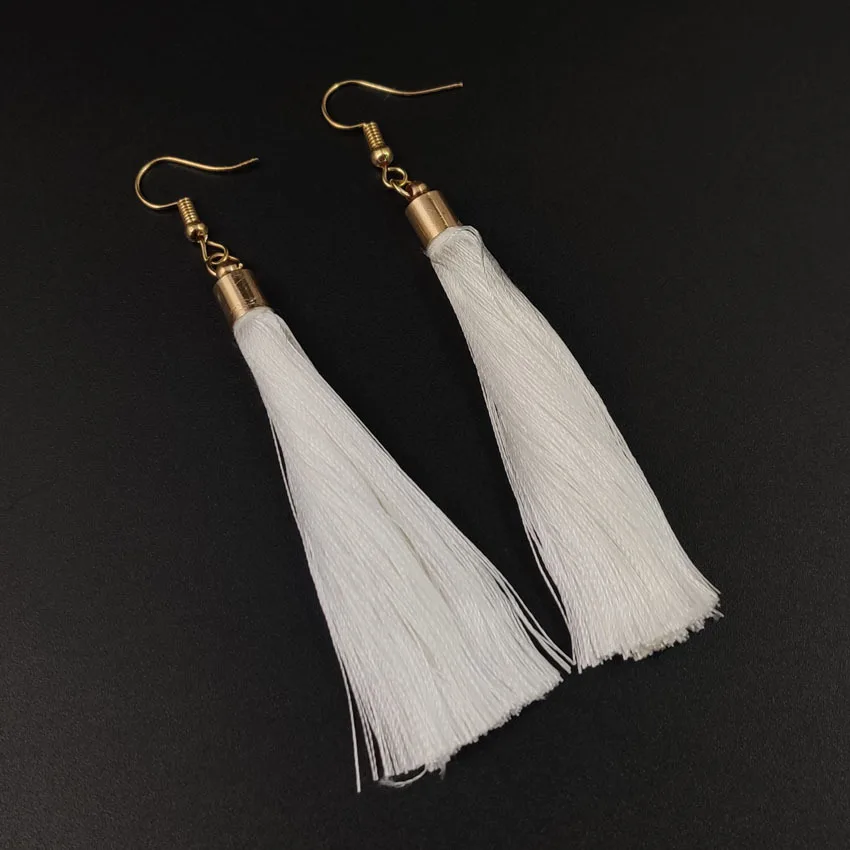 موضة هامش شرابة الأقراط خيط القطن الحبال فرشاة قطرة استرخى أقراط خمر قطرة طويلة استرخى أقراط مجوهرات السيدات #6