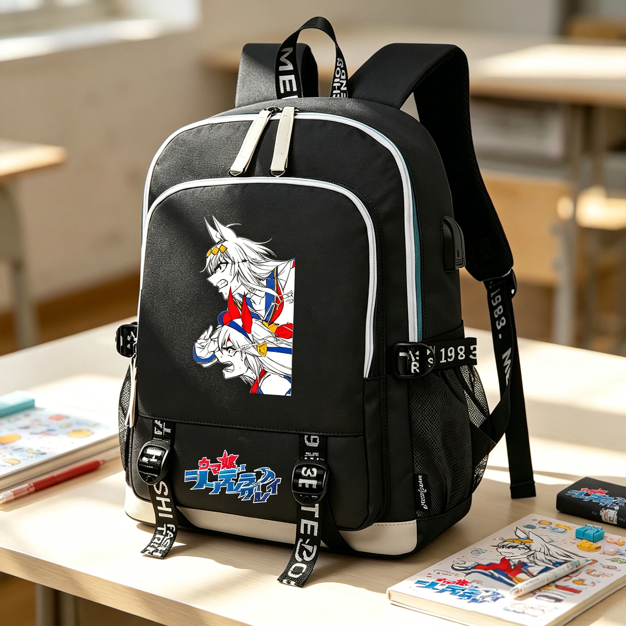 

Pretty Derby Girls School Bags Cartoon Travel Backpacks Students Bookbag USB Charging Oxford Laptop Bagpack Boys Casual Daypacks
