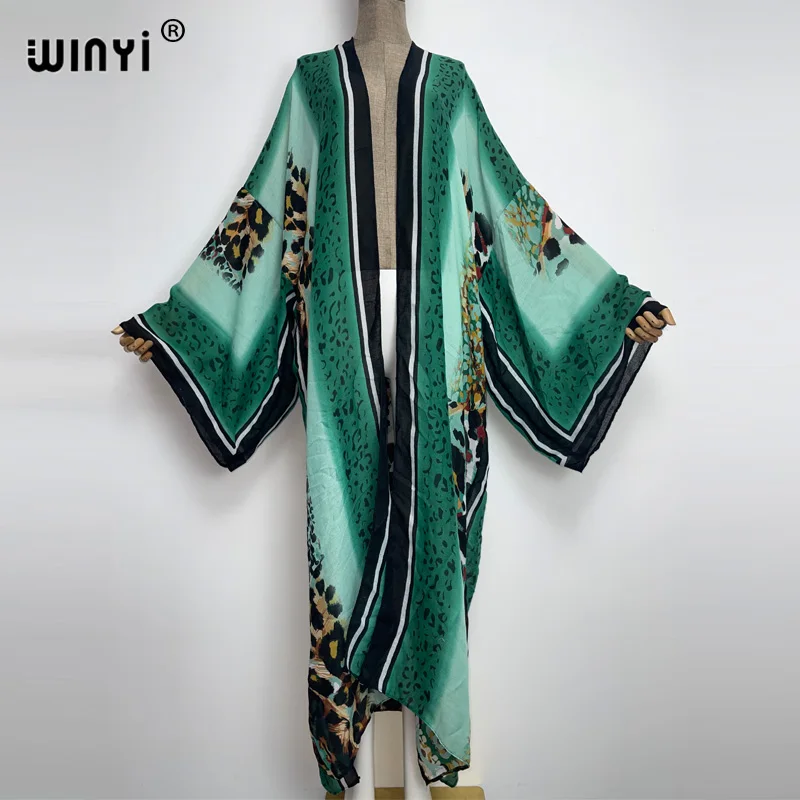 Autunno WINYI cotone canapa elegante Beach Wear costume da bagno Cover up boho Cardigan holiday elegante sexy Holiday manica lunga Kimono