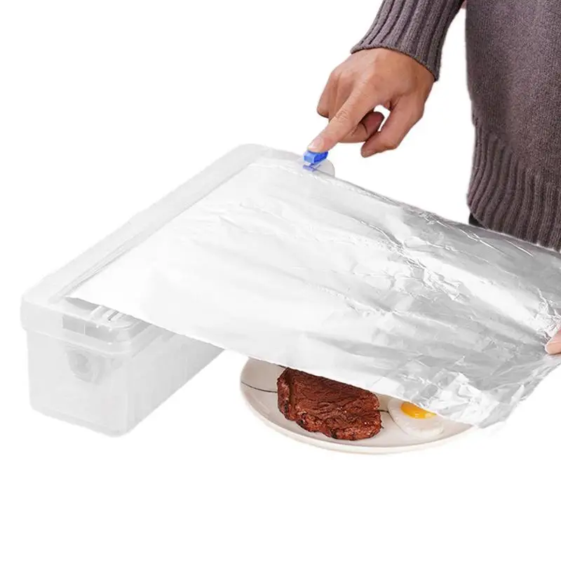 Dispenser per involucro trasparente involucro di Saran con taglierina affilata Dispenser di pellicola per alimenti in plastica organizzatore di stoccaggio per accessori per utensili da cucina