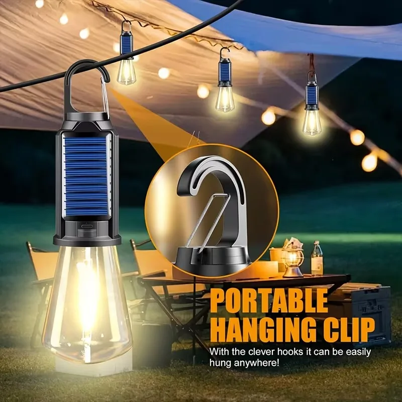 300mAh High Brightness Solar Camping Light, Handheld Dual Power USB Rechargeable Lantern Bulb, Portable Emergency Tent Lamp for Outdoor Camping Emergency Survival