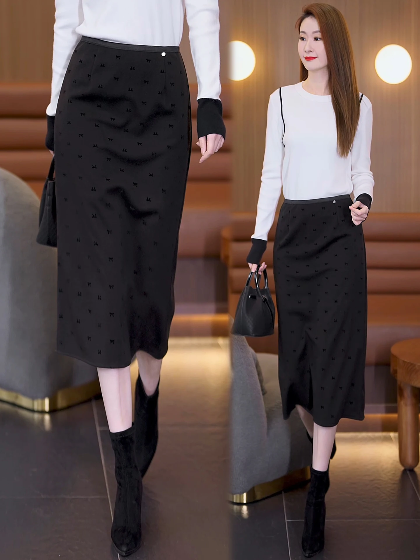 

Юбка-трапеция с высокой талией, женская, осень-зима 2025, новый стиль, приталенная, прямого кроя, двухцветная, из смесового полиэстера