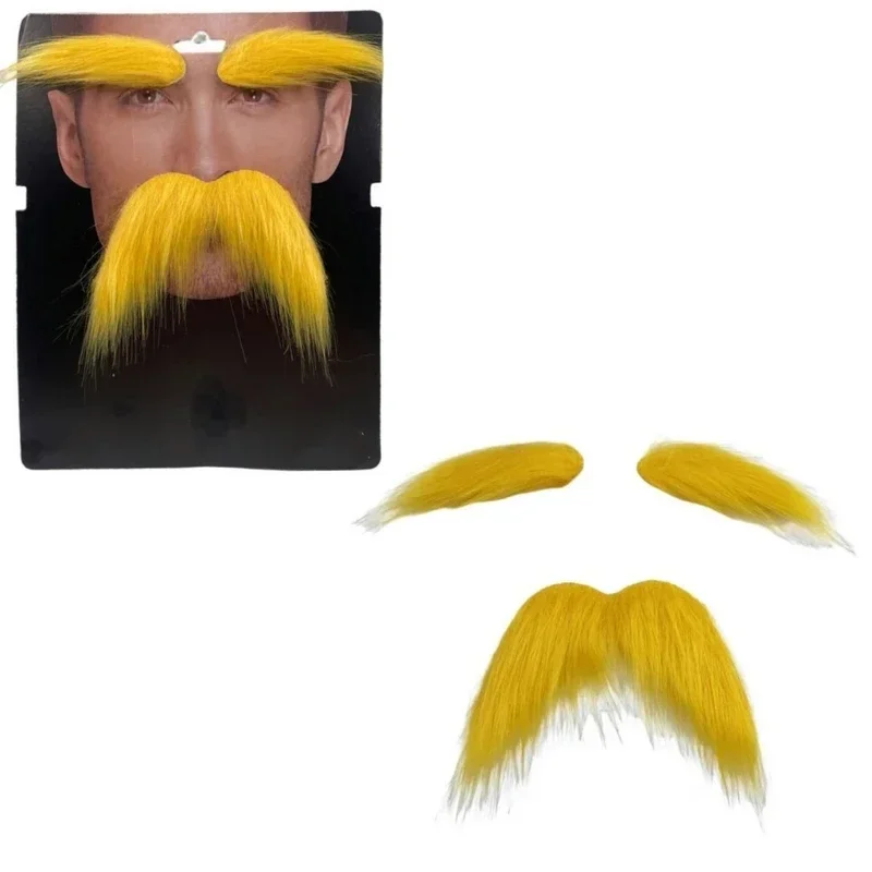 Conjunto de bigote y cejas amarillas, barba autoadhesiva, bigote, accesorios de disfraz de Halloween para niños y adultos