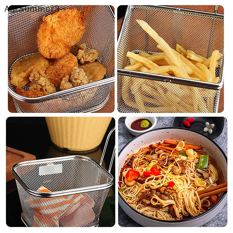 304 Stainless Steel Deep Frying Basket Silver Multi-functional Hangable Colander Oil Filter Mesh Sieve Hotpot Strainer Mesh - Image 5