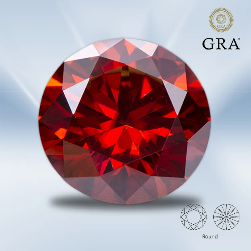 

Moissanite Stone Garnet Red Color Round Cut with GRA Certificate,Multiple Colors Available in 3-11mm Sizes Passes Diamond Tester