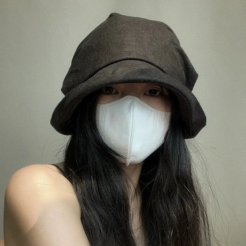 女性用ベージュフィッシャーマンズハット：日焼け防止、小顔効果、レトロで芸術的な春夏用サンハット