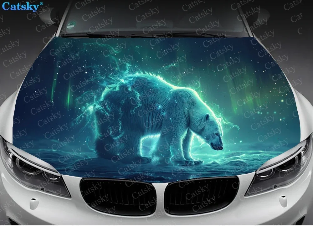 Aurora Bore with Polar Bear Car Hood Decal Stickers Wrap Vinyl Film Engine Cover Decals Sticker Car Hood Protective Film