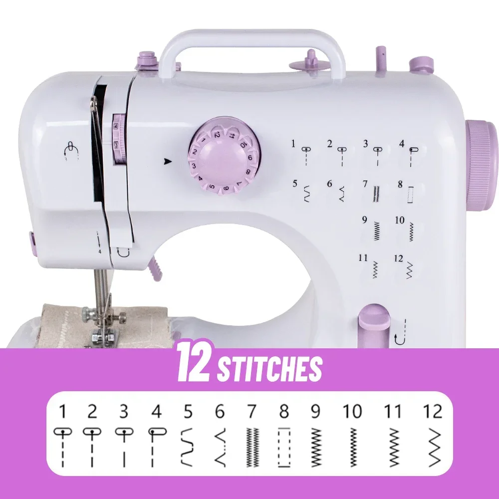 Hand Sewing Machine for Beginners Mini Electric Household Crafting Mending Overlock with 12 Stitches Presser Foot Pedal