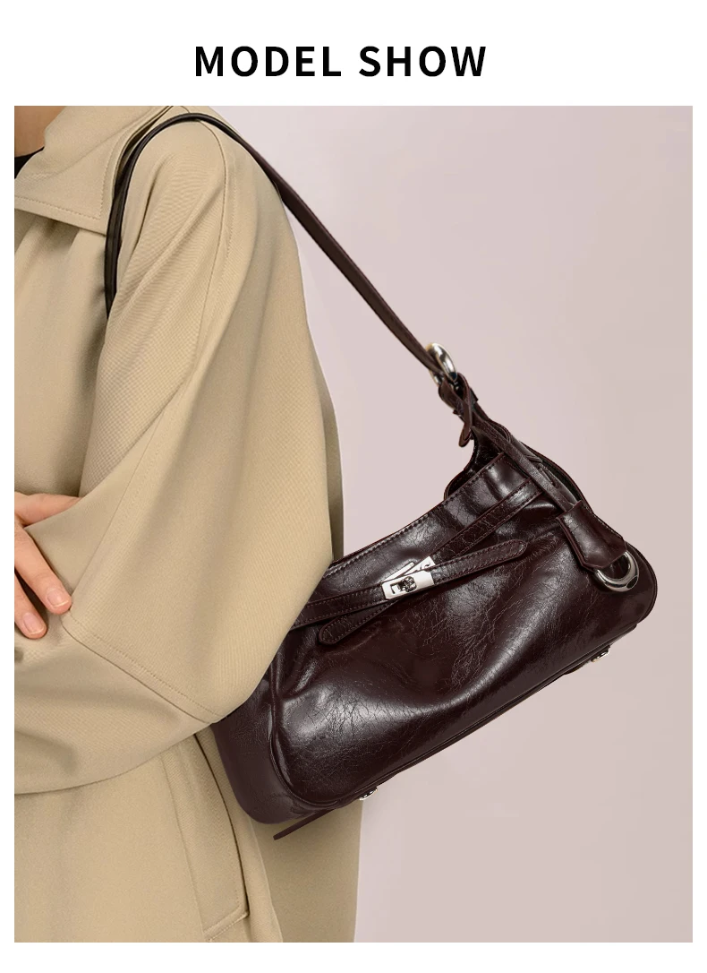 Aidrani Damen-Schultertasche aus echtem Rindsleder mit Anhänger, geräumige Crossbody-Reisetasche im Hobo-Stil – Detail 1